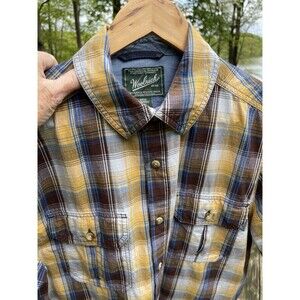 Woolrich 100% Cotton Plaid Shirt SS Double Pockets Casual Outdoor Mens Sz Medium